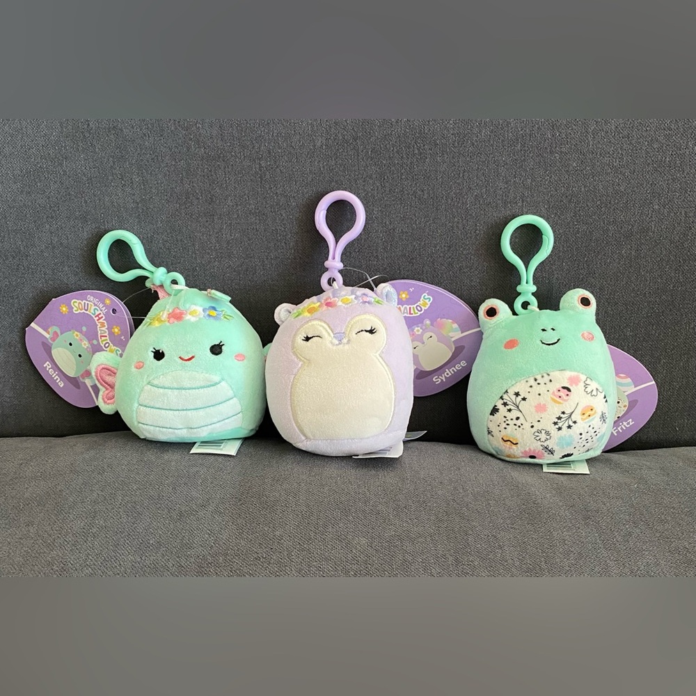 Squishmallow Bundle of 3 Easter/Spring 2024 3.5” Clips-Reina, Sydnee, Fritz